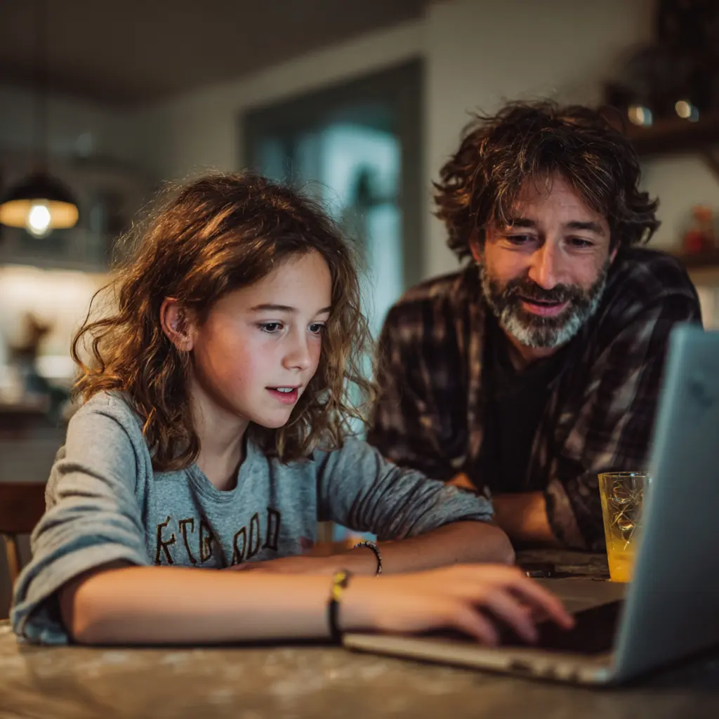 Padre e hija aprendiendo IA juntos