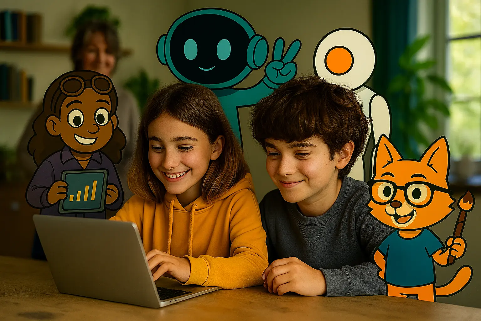 Niños aprendiendo con IA MON Kids